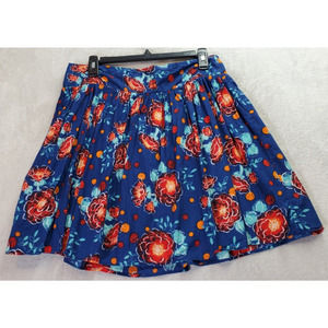 Susima Mini Skirt Womens Medium Blue Floral Cotton‎ Lined Pleated Elastic Waist